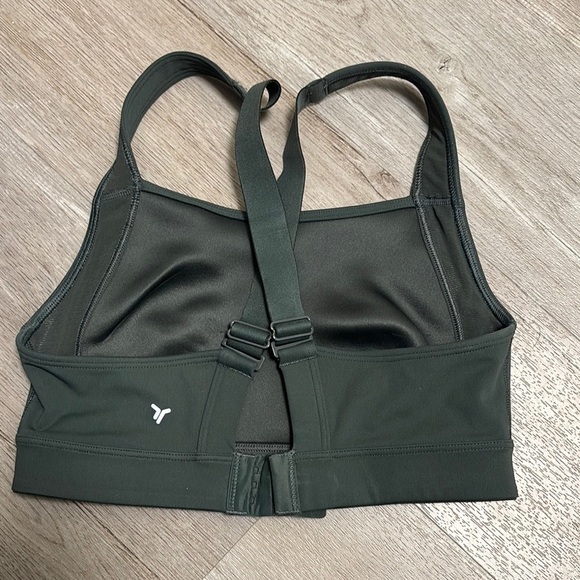Green Ribbed Sports Bra with Halter Neckline - Picture 2 of 3